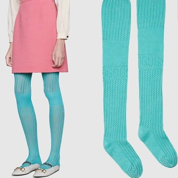 NWT GUCCI STOCKINGS BLUE M WHOLES PARIPIM 627784 wool - Picture 1 of 7